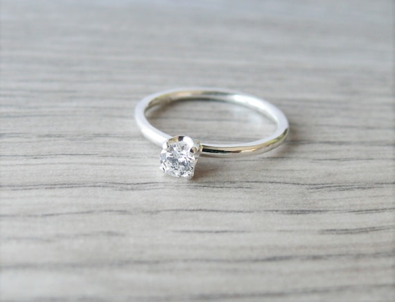 Cubic Zirconia Ring • Sterling Silver Stacking Ring • Promise Ring • Sterling Silver Ring • Silver CZ Ring • Minimalist, Recycled, Modern