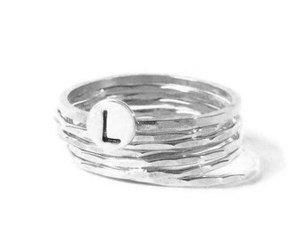 Silver monogrammed ring Stackable rings Personalized ring sterling silver stacking ring set initial ring stack rings Etsy jewelry