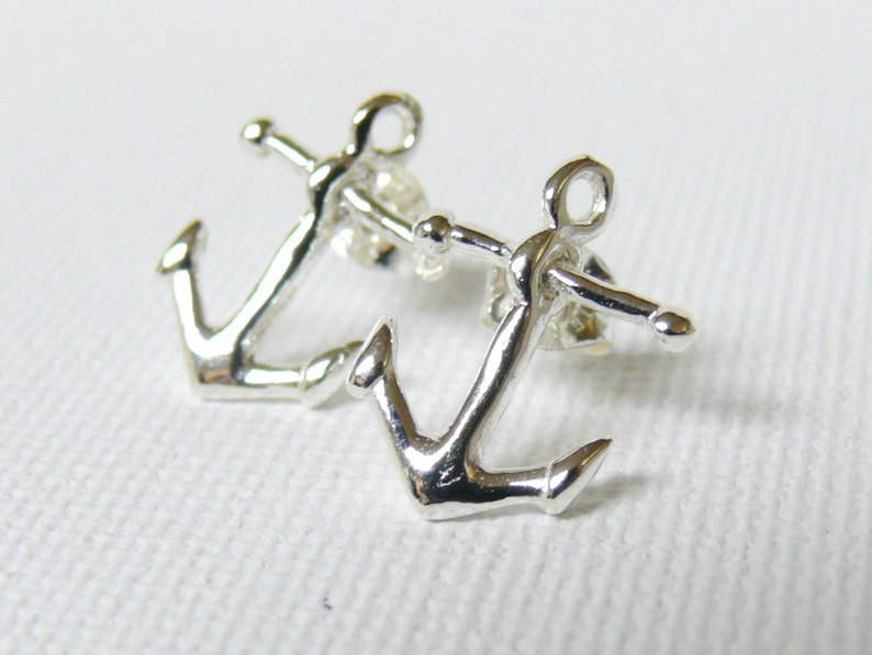 Anchor stud earring Sterling silver anchor studs nautical Etsy