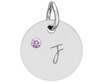 Pingente circular com pedra de nascimento gravada e inicial | Colar personalizado