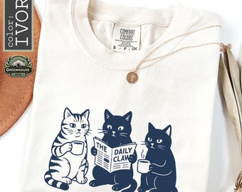 The Daily Claw Cat Comfort Colors® Shirt, Funny Cat Tee, Coffee Cat Graphic Tshirt, Aesthetic Vintage Cat T-Shirt, Cat Lover Gift