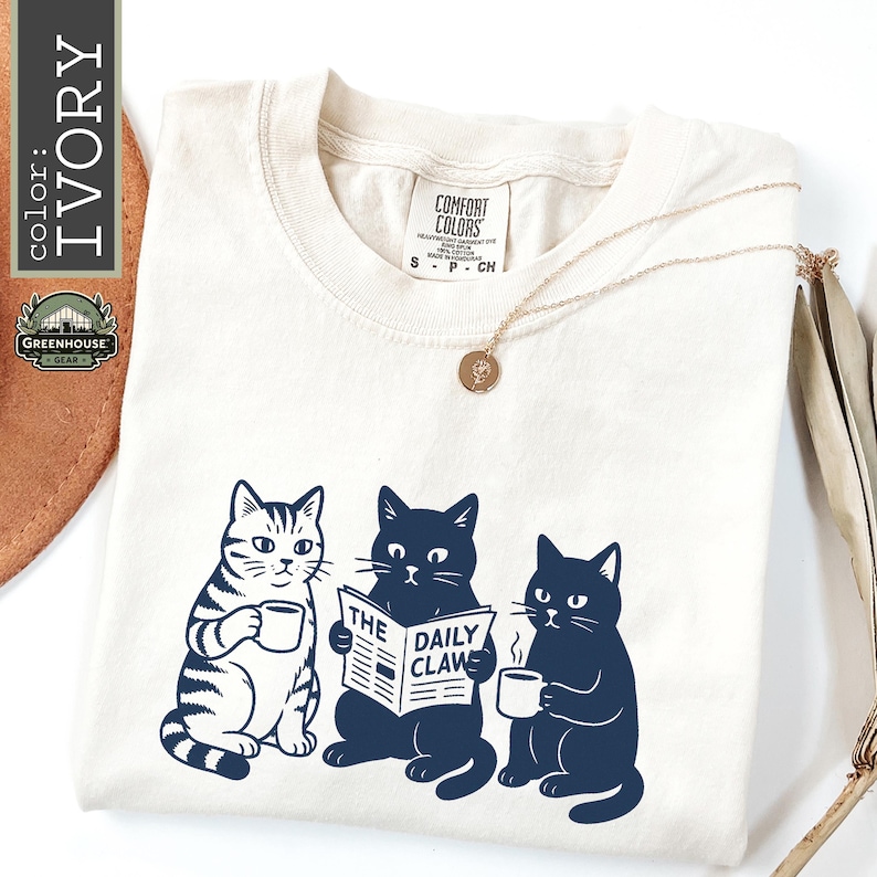 The Daily Claw Cat Comfort Colors® Shirt, Funny Cat Tee, Coffee Cat Graphic Tshirt, Aesthetic Vintage Cat T-Shirt, Cat Lover Gift image 1