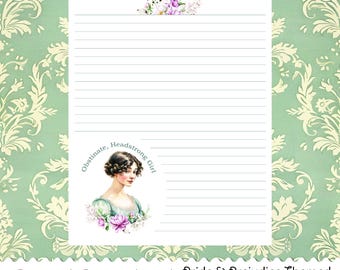 Eigensinniges eigensinniges Mädchen - Stolz und Vorurteil Themen Druckbares Briefpapier - Gefüttertes Schreibpapier - Digitaler Download