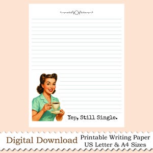 Papel de escribir imprimible - Sí, todavía disponible - Páginas divertidas de temática retro con y sin rayas - Tamaños carta (EE. UU.) y A4 - Descarga digital