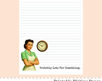 Druckbares Briefpapier-Spät für etwas Lustige Retro Themed Linierte und Unlinierte Seiten-US Letter und A4 Größen-Digitaler Download