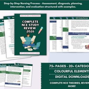 Guía de estudio completa del NCE con notas detalladas, definiciones y conceptos clave, exámenes de práctica, preguntas de escenario y hojas de trucos.