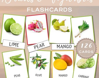 Cartes-éclair Montessori sur les fruits, les baies et les légumes : apprentissage de la vraie photo (PDF) |  Apprentissage de la nourriture pour les enfants