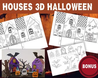 Maison hantée d'Halloween 3D à imprimer | Bricolage à colorier (A4 et lettre)
