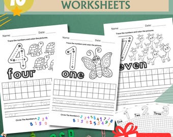 Feuilles d'exercices (1-10) : exercice d'écriture pour les enfants (téléchargement numérique)