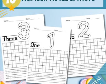 Feuilles de travail imprimables pour la recherche de numéros (1-10) | Motricité fine et écriture manuscrite | Jardin d'enfants d'âge préscolaire | Téléchargement instantané