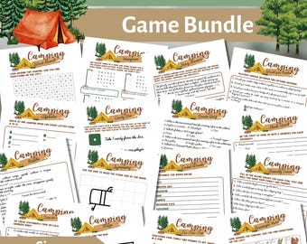 Lot de jeux de camping imprimable : activités familiales autour d'un feu de camp (téléchargement PDF)