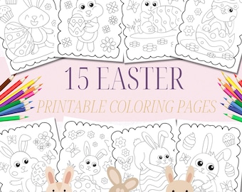 15 pages à colorier de Pâques : activités à imprimer et cartes de voeux pour enfants (téléchargement numérique)
