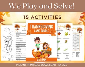 Lot de jeux pour Thanksgiving : activités imprimables pour les enfants (PDF)