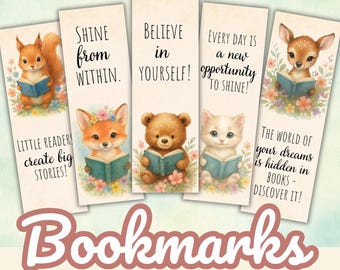 Marque-pages animaux aquarelle pour enfants – Lot de 10 (téléchargement numérique)