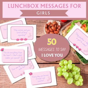 Mensagens para imprimir na lancheira para meninas - mensagens para dizer eu te amo - Download digital em PDF - Anotações para crianças em idade escolar - Afirmações para crianças