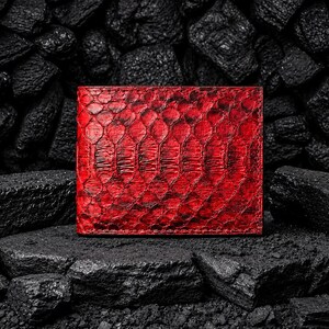 Red Python Skin Bifold Wallet, Exotic Leather Handmade Luxury Accessory, Gift for Men, Anniversary Gift, Father's Day Gift, Gift for Him
