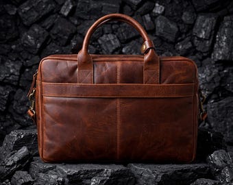 Full Grain Waxed Leather Laptop Bag | Vintage Style Messenger Briefcase Satchel