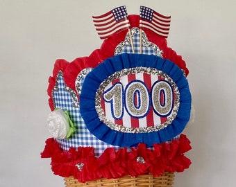 100th birthday  Hat, 4th of July Crown, patriotic party hat, red white and blue party crown, adult or child, 100  or customize