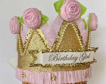 Birthday crown, birthday hat, adult birthday hat,  Gold and pink birthday hat, customize it!