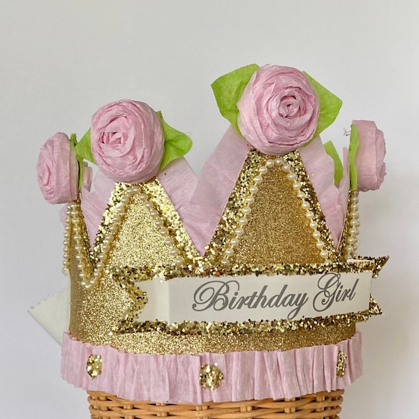 Birthday crown, birthday hat, adult birthday hat,  Gold and pink birthday hat, customize it!