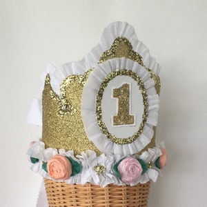 Gold Glitter 1st Birthday Crown: Custom Party Hat