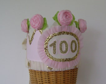 100th Birthday Crown, 100th birthday hat, adult birthday party hat, customize with any number