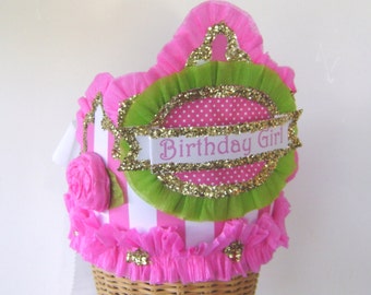 Birthday  hat, birthday crown, pink stripe birthday hat, fits adult or child, customize it!