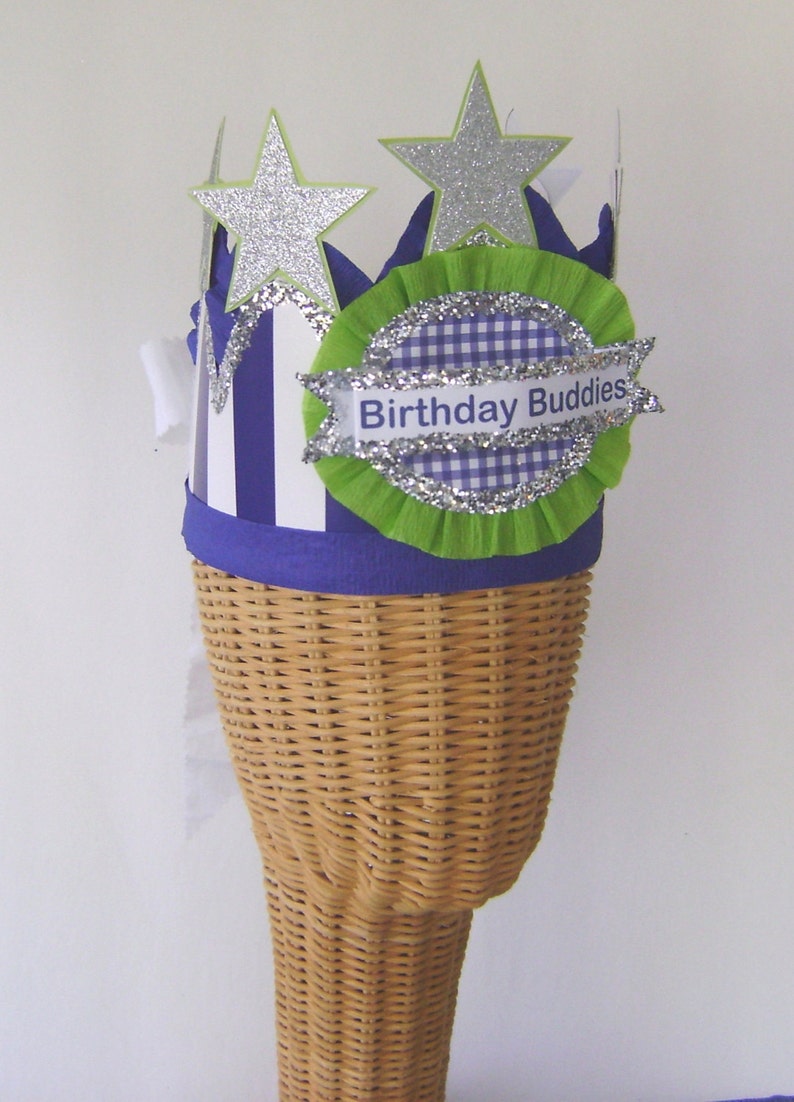 Boy birthday hat, boy birthday crown, birthday hat with stars, fits any size, blue stripe birthday hat, customize it image 4