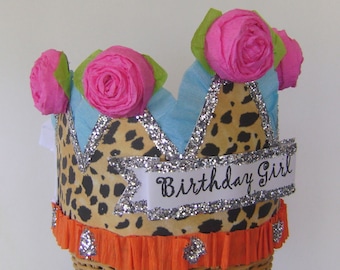 birthday hat, birthday crown, leopard print birthday hat, custom birthday hat, personalized birthday hat, adult birthday hat