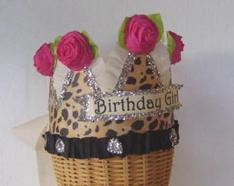 Birthday Crown, Birthday Hat, Leopard Birthday Hat, custom birthday hat, girls birthday hat, adult birthday hat, unisex birthday hat