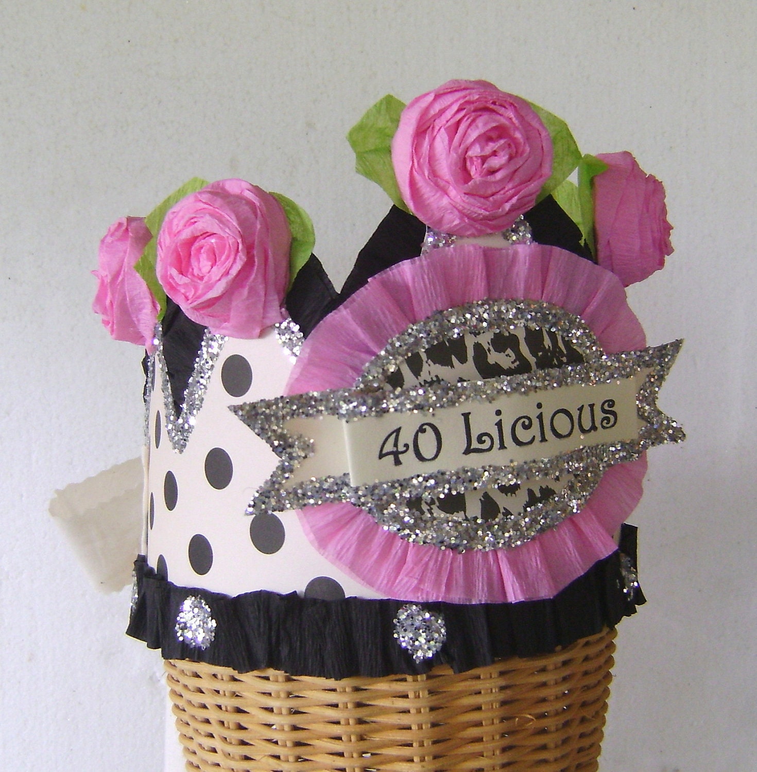 40th Birthday Crown: Handmade Crepe Paper Roses, Customizable