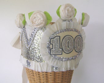 100th Birthday Crown, 100th birthday hat, adult birthday party hat, 100 or any number, customize it!!