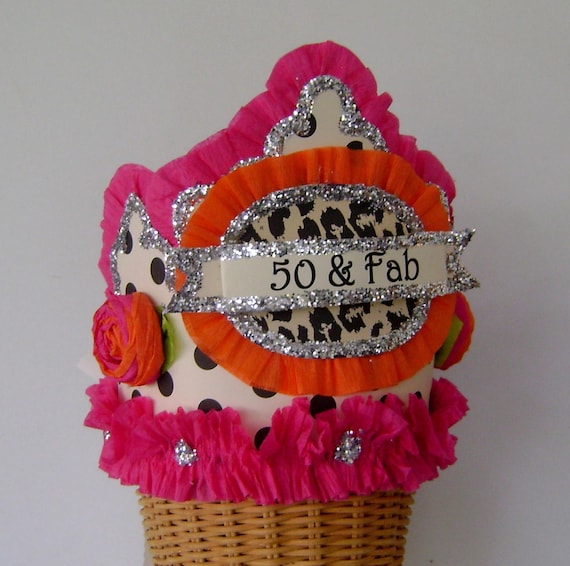 50th Birthday Crown, 50th Birthday hat , Adult or kids Birthday hat, 50 & Fab or customize it Il_570xn