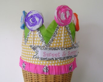 Lollipop  Birthday Hat, candy land birthday hat, birthday crown, Sweet and Sassy  or customize it