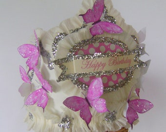 Butterfly Birthday Hat, Butterfly Birthday Crown, pink butterflies, girl Birthday hat, adult or child birthday hat, customize it!