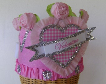 Valentines day Crown, valentines day hat, pink crown, heart, customize