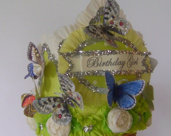 Butterfly Birthday hat, butterfly Birthday Crown, Birthday Girl hat, Garden Party Crown, Garden Party Hat, Customize