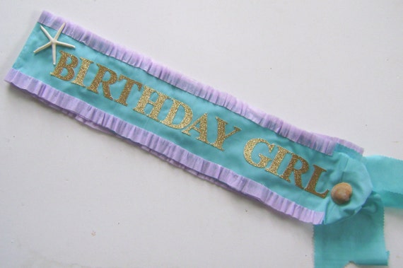 Birthday Sash, birthday girl sash, sash with shells, under the sea party sash, mermaid party sash, fits any size, adjustable customize it Il_570xn
