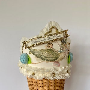 Custom Baby Shower Crown: Vintage Stork, Handmade Crepe Paper