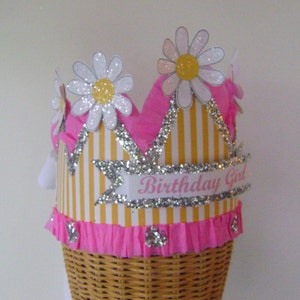 Daisy Birthday Crown: Handmade Striped Party Hat, Customizable