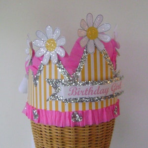 Birthday Hat, Birthday crown, Daisy birthday hat - fits Adult or Child- customize it