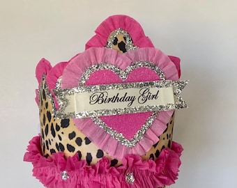 Birthday Crown, Birthday Hat, Leopard Birthday Hat, custom birthday hat, girls birthday hat, adult birthday hat, unisex birthday hat