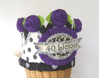40th Birthday Crown, 40th Birthday Hat, polka dot birthday hat, customized birthday hat, fits any size