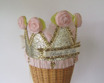 Bachelorette Party Crown: Pink & Gold Glitter Bride To Be Tiara