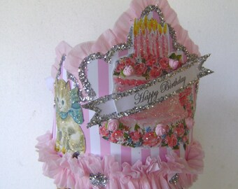 Kitty Birthday Crown, Kitty Birthday Hat, Kitty cat Birthday, Birthday cake hat, Birthday cake Crown, girl birthday, customize