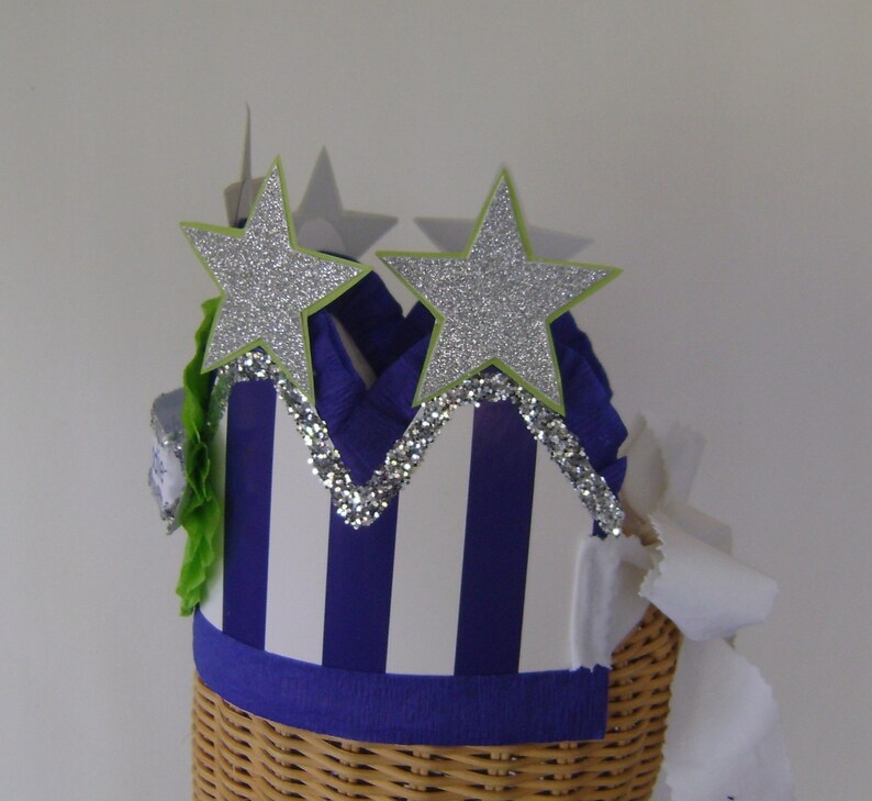 Boy birthday hat, boy birthday crown, birthday hat with stars, fits any size, blue stripe birthday hat, customize it image 3