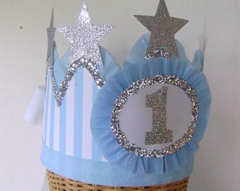 1st Birthday Crown, 1st Birthday Hat, Boy Birthday hat, birthday hat with Stars, fits any size, Customize it