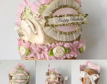 Birthday hat, Birthday Crown, swan, gold glitter birthday hat, BIRTHDAY GIRL or Customize it!!,fits  adult or child