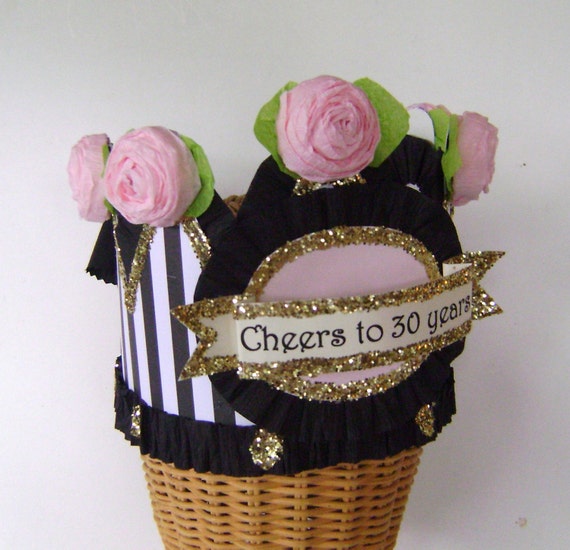 30th Birthday Crown, 30th birthday hat, pink and black birthday hat, fits any size, customize it!! Il_570xn