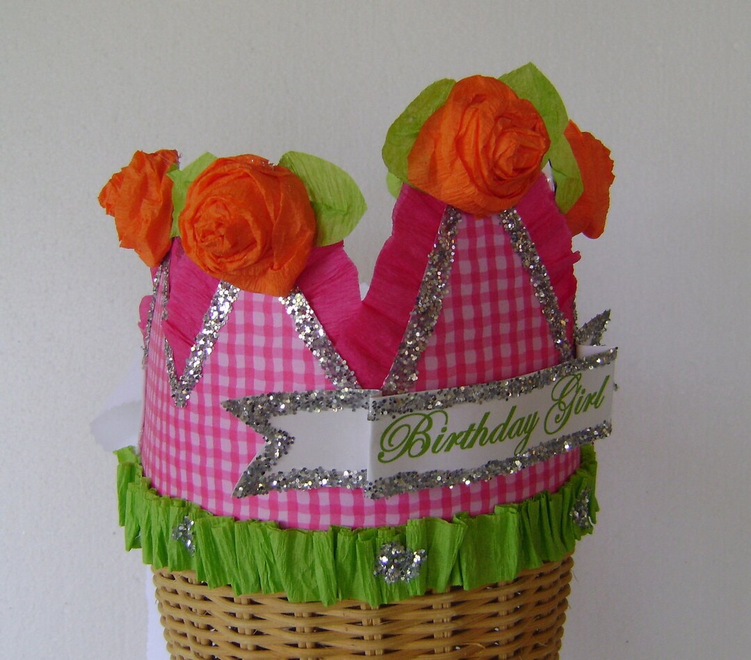 Birthday Hat, Pink and Orange Birthday Hat, Fits Adult or Child